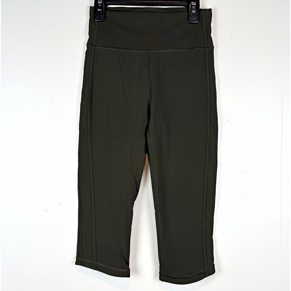Lululemon Athletica Leggings Cropped Pace Rival Crop Dark Olive Green Sz 4